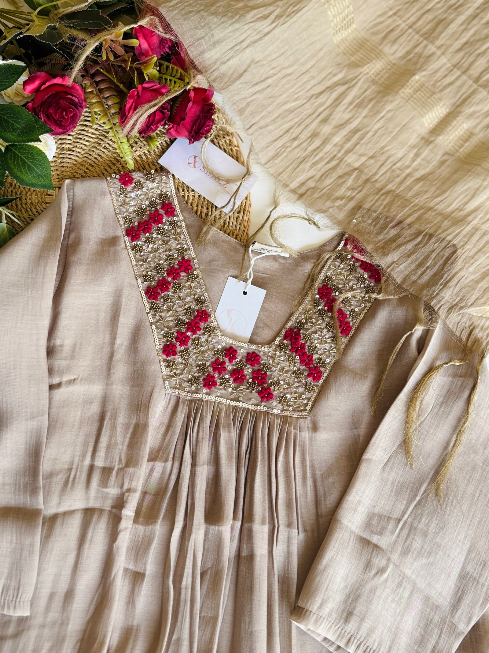 img_1780-2 SZ1311 - Semi Chanderi Suit Set - Image 1